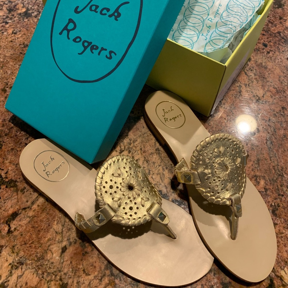 Jack Rogers Gold Georgica Sandals - 8 - NIB